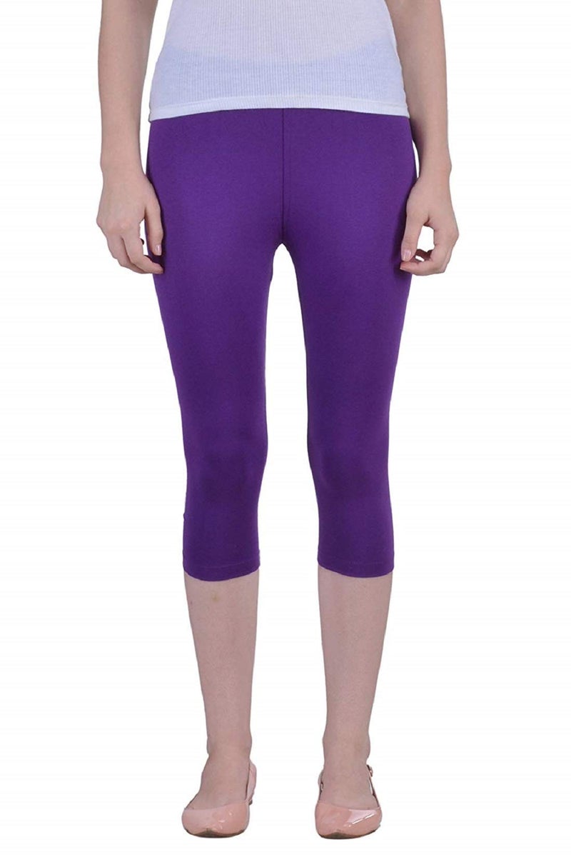 FEELBLUE Premium Cotton Strechable Women's Casual/Gym/Sports 3/4th Capri (Free Size) Combo Pack of 5 (BlackWhiteRaniPGreenPurple) - Image 5