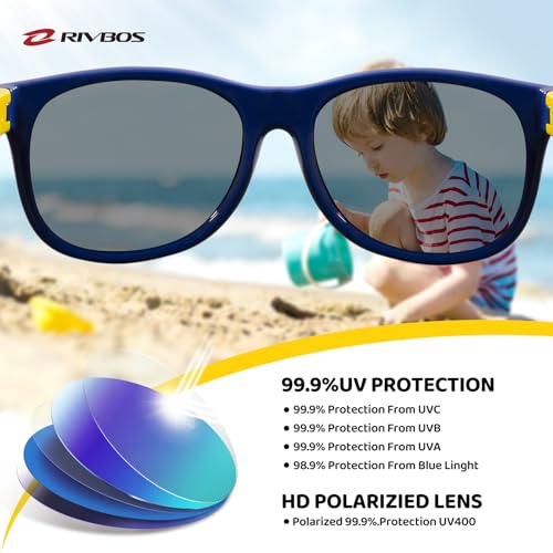 RIVBOS Kids Sunglasses with Strap Polarized UV Protection Flexible Rubber Shades for Boys Girls Age 3-10 RBK004-2 Dark Blue - Image 3