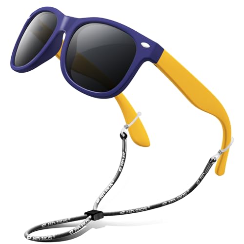 RIVBOS Kids Sunglasses with Strap Polarized UV Protection Flexible Rubber Shades for Boys Girls Age 3-10 RBK004-2 Dark Blue - Image 1