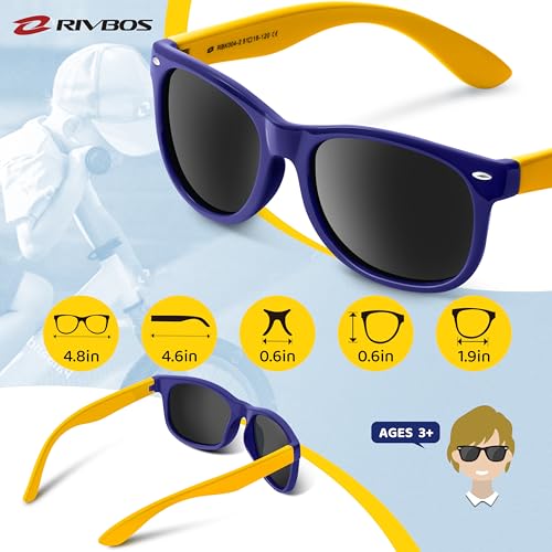 RIVBOS Kids Sunglasses with Strap Polarized UV Protection Flexible Rubber Shades for Boys Girls Age 3-10 RBK004-2 Dark Blue - Image 5