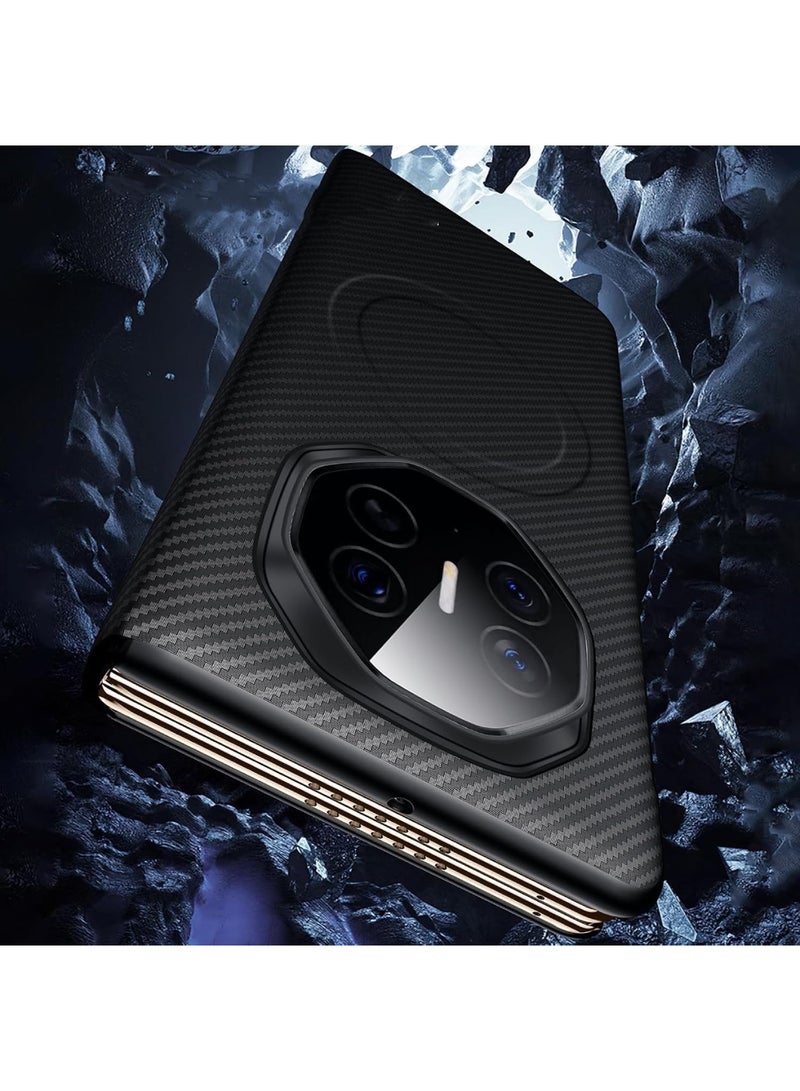 اووكاي جراب واقٍ لهاتف Huawei Mate XT، وظيفة السكون/التنشيط الذكية، نافذة عرض شفافة، جراب قلاب صلب من البولي كربونات فائق النحافة، نسيج ألياف الكربون، جراب هاتف (أسود) - Image 5