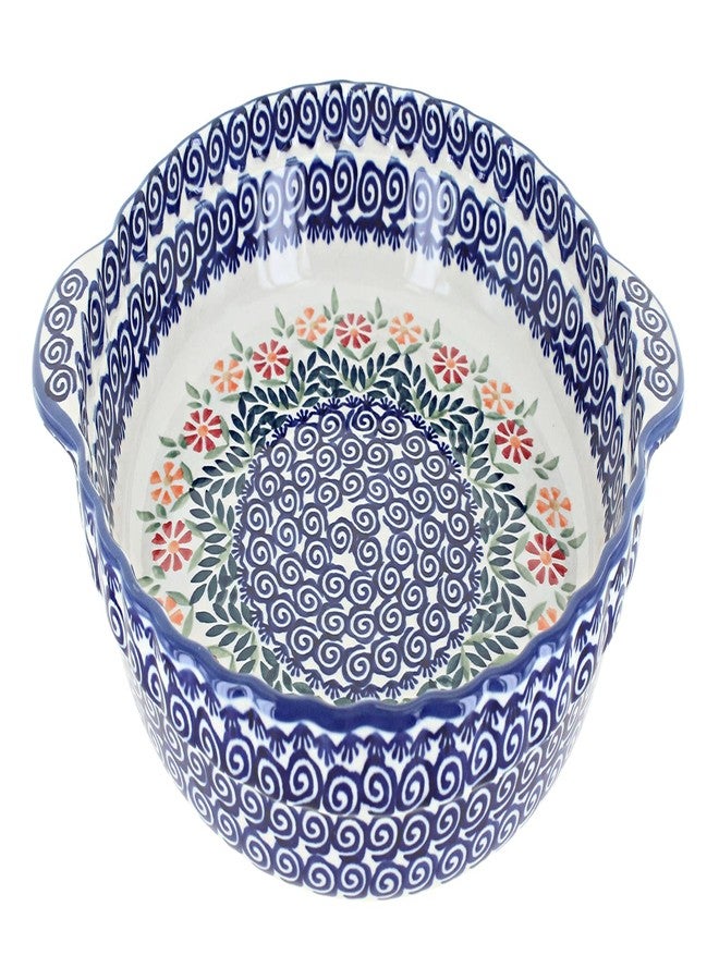 Blue Rose Pottery طبق فطيرة من الخزف البولندي "بلو روز" - بنقشة باقة زهور برتقالية - قطر 9.75 بوصة - طبق خبز سيراميكي، للفطائر والكيش والحلويات - Image 1