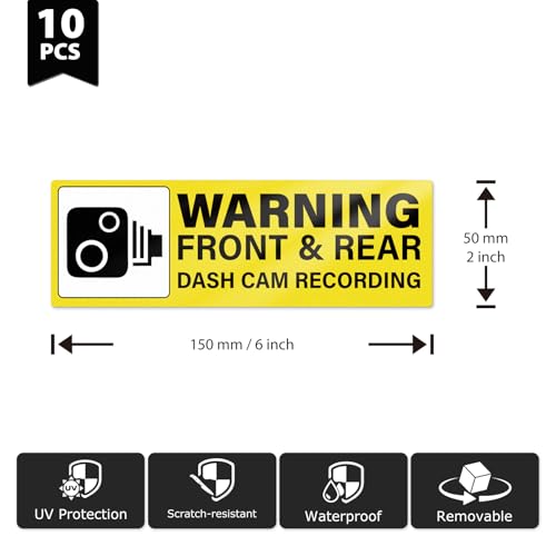 YIKIADA 10 Pack Warning Front Rear Dash Cam Recording Sticker 6 × 2 Inches Vinyl Removable Waterproof Self Adhesive Car Decal for Vehicle Window Outside - Image 2