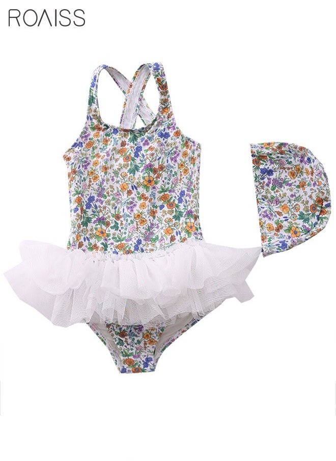 roaiss - 2-8y Infant Baby Girls Pink Swimsuit One Piece Kids Swimming Outfit Cartoon Fishes Children Swimwear Bathing Suit with Tulle Tutu Skirt/Dress - Image 1
