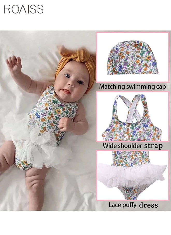roaiss - 2-8y Infant Baby Girls Pink Swimsuit One Piece Kids Swimming Outfit Cartoon Fishes Children Swimwear Bathing Suit with Tulle Tutu Skirt/Dress - Image 1