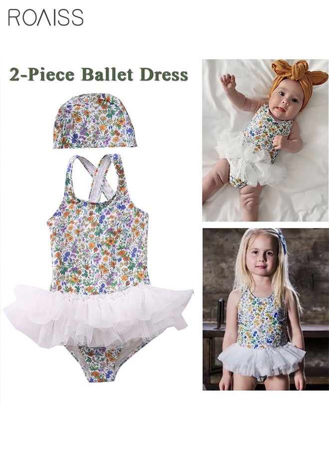 roaiss - 2-8y Infant Baby Girls Pink Swimsuit One Piece Kids Swimming Outfit Cartoon Fishes Children Swimwear Bathing Suit with Tulle Tutu Skirt/Dress - Image 1