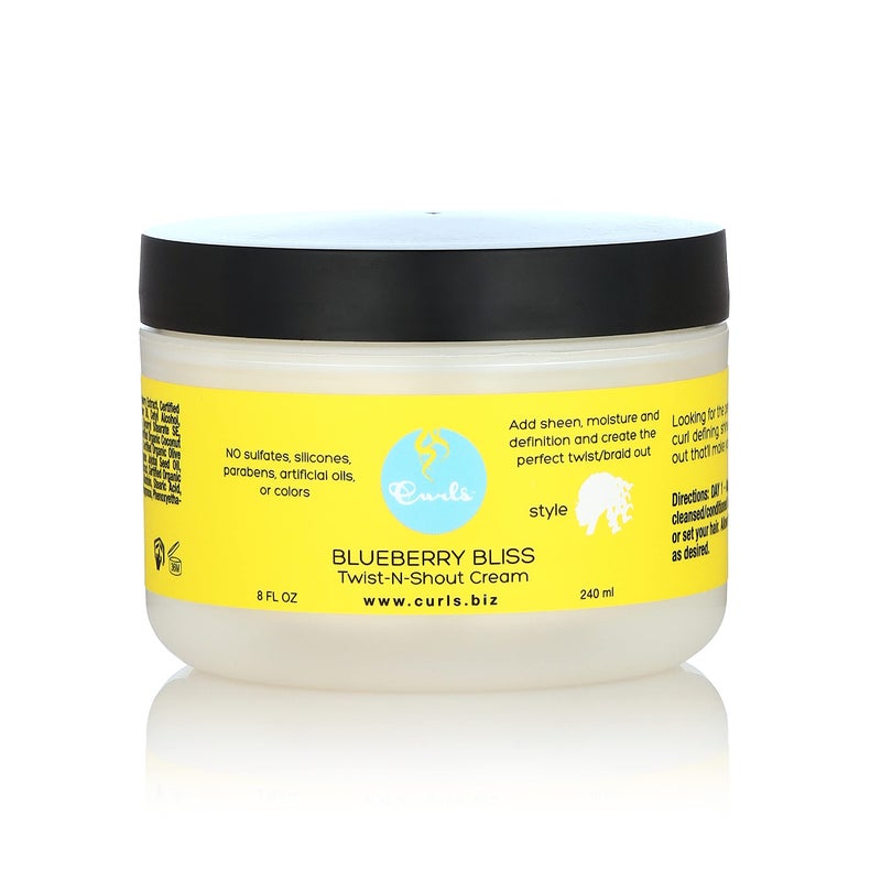 Curls Blueberry Bliss Twist-N-Shout Cream - 8 oz, for the Perfect Twist Outs and Braid Outs, for All Natural Types, Adds Sheen, Moisture, and Definition to Hair - Image 1