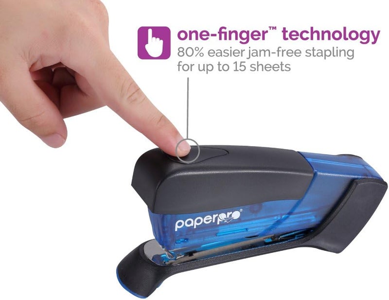 PaperPro Compact Classic Desktop Stapler, 15 Sheet Capacity, No Effort, One Finger, 80% Easier Stapling, Blue - Image 2