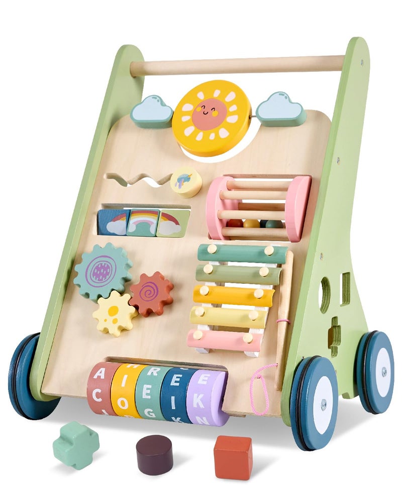 Takeeyce Baby Push Walker Wooden Baby Walker with Wheels Montessori Walker for Babies 612 Months Adjustable Speed Push Walking Toys for Boys Girls 1 Year Old Christmas Birthday Gifts for Toddler - Image 2