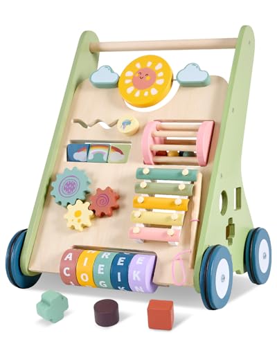 Takeeyce Baby Push Walker Wooden Baby Walker with Wheels Montessori Walker for Babies 612 Months Adjustable Speed Push Walking Toys for Boys Girls 1 Year Old Christmas Birthday Gifts for Toddler - Image 1