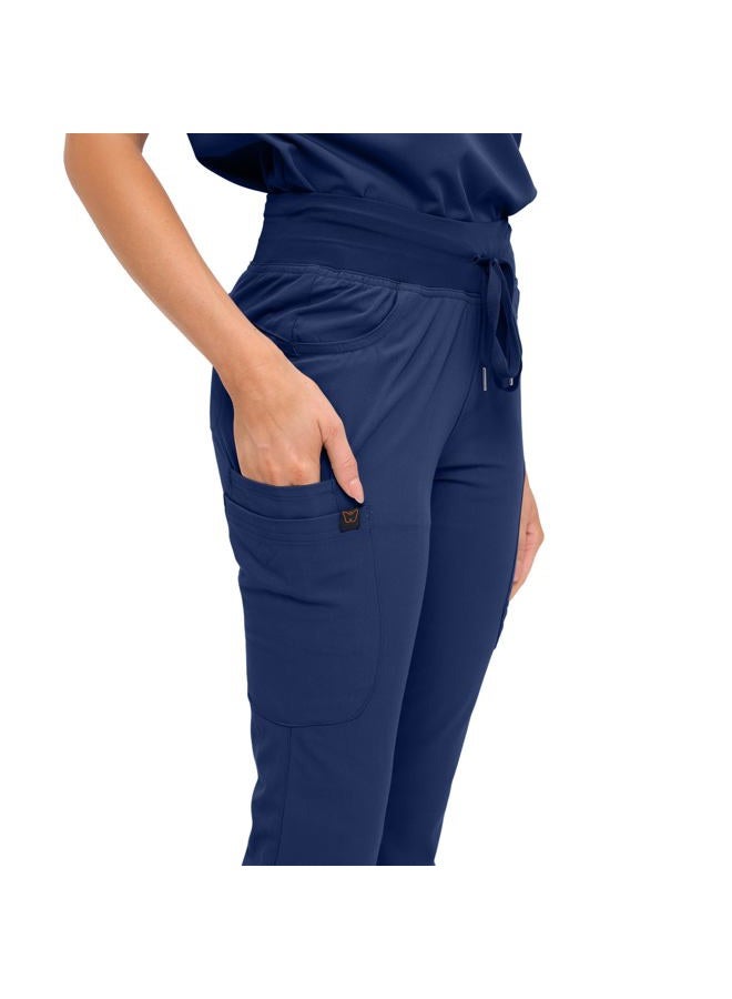 MONARCH UNIFORMS طقم سكراب نسائي ناعم ومرن مع تسعة جيوب - قميص على شكل حرف V وسروال بوت كات عالي الخصر - أزرق داكن - صغير - Image 4