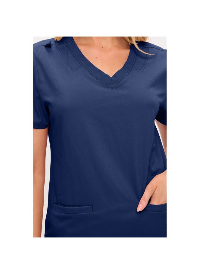 MONARCH UNIFORMS طقم سكراب نسائي ناعم ومرن مع تسعة جيوب - قميص على شكل حرف V وسروال بوت كات عالي الخصر - أزرق داكن - صغير - Image 5