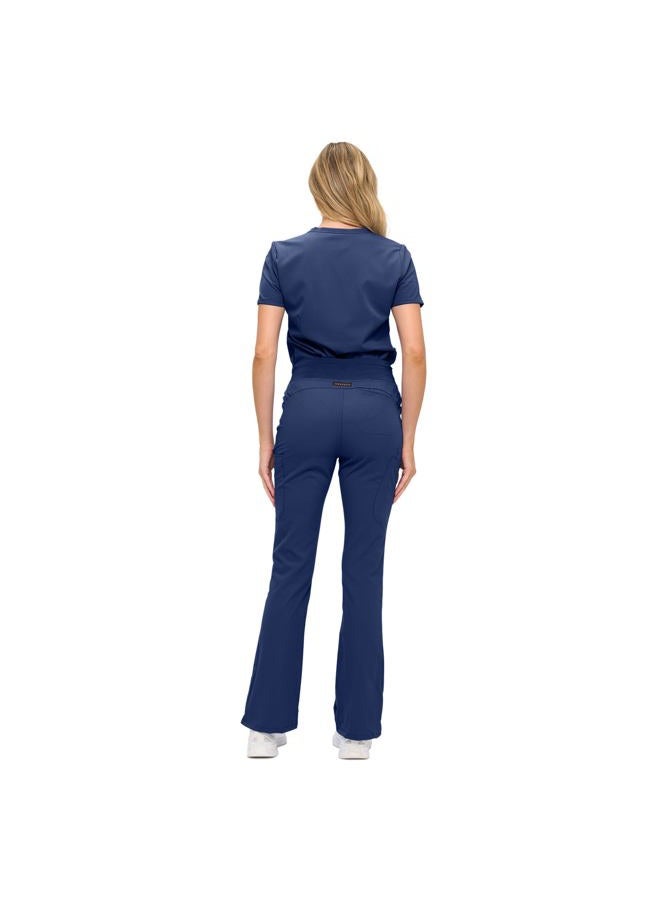 MONARCH UNIFORMS طقم سكراب نسائي ناعم ومرن مع تسعة جيوب - قميص على شكل حرف V وسروال بوت كات عالي الخصر - أزرق داكن - صغير - Image 3