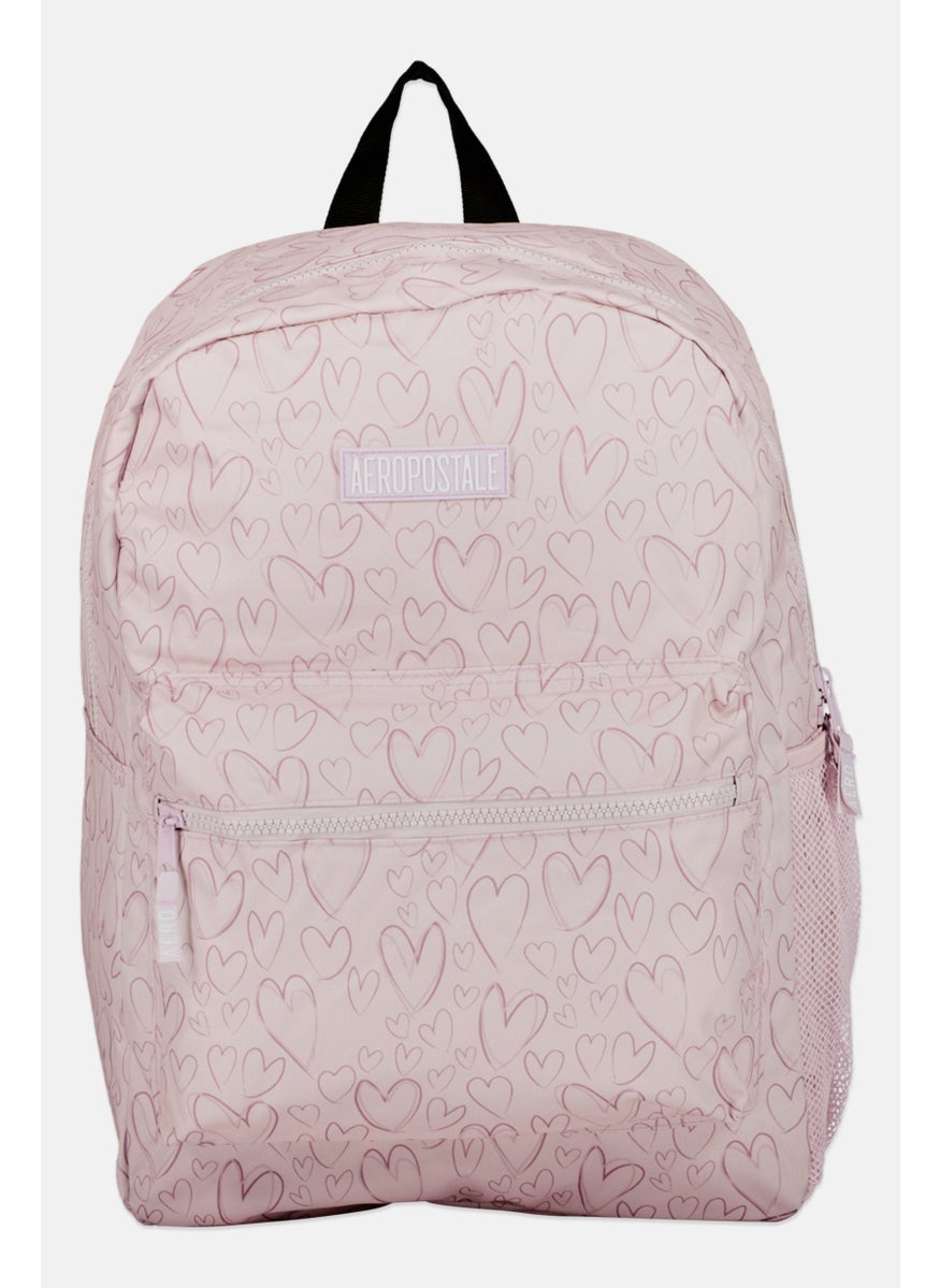 Aeropostale Women Heart Print Backpack 32 L x 44 H x 13 W cm, Old Pink Combo  - Image 1