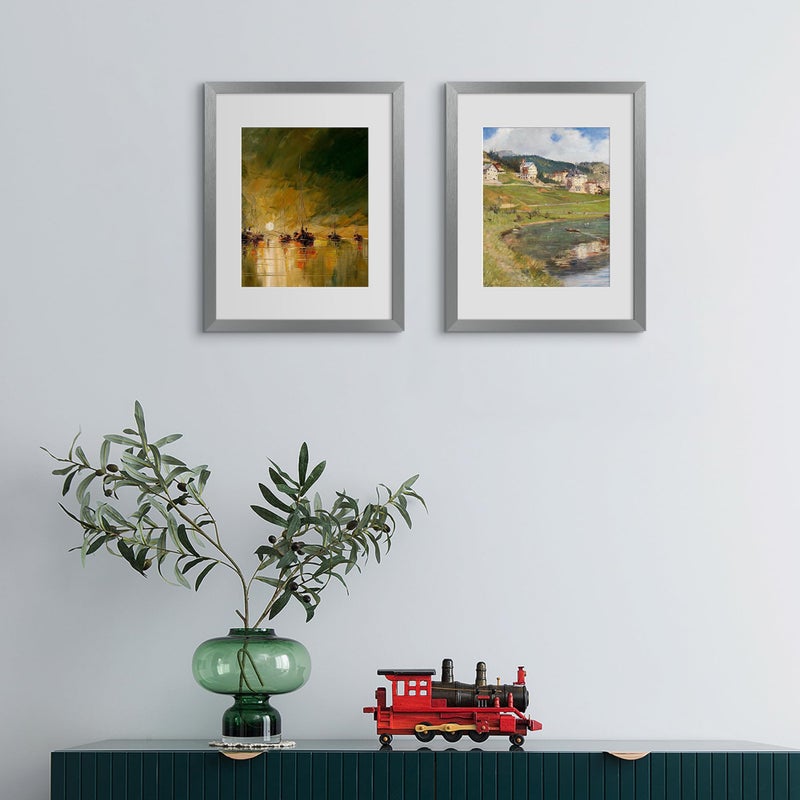 أبس سيمبلز upsimples 11x14 عرض إطار الصورة صور 8x10 مع حصيرة أو 11x14 بدون حائط معلق إطار صورة معدنية رمادية 1 حزمة - Image 2