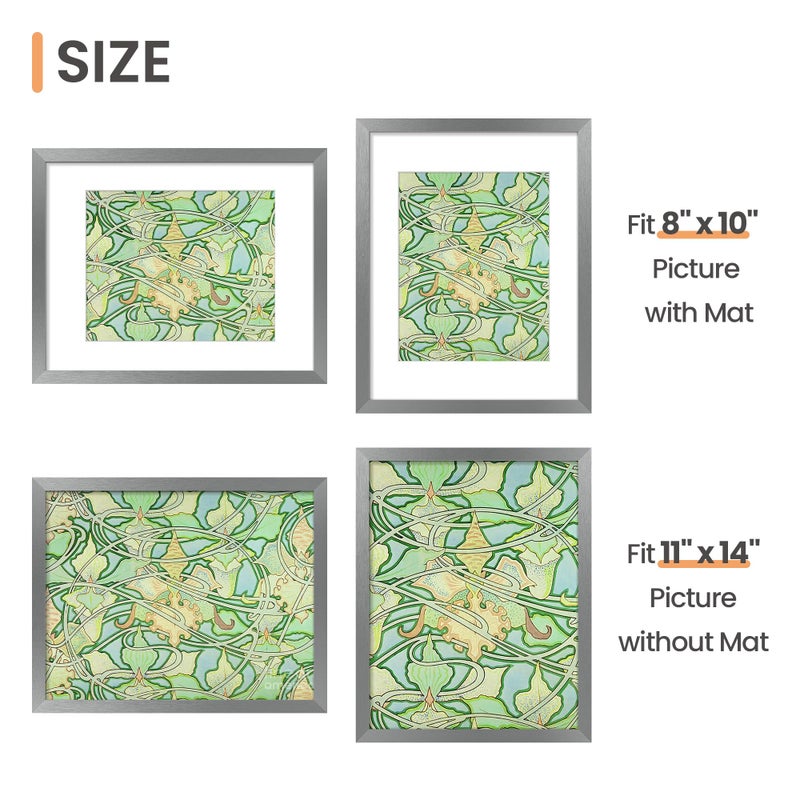 أبس سيمبلز upsimples 11x14 عرض إطار الصورة صور 8x10 مع حصيرة أو 11x14 بدون حائط معلق إطار صورة معدنية رمادية 1 حزمة - Image 3