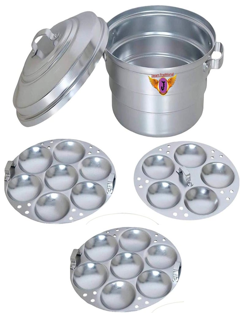 Jayam Traditional Standard Anodised Aluminium Idli MakerSteamerCooker with 3 Plates 19 Pot - Image 1