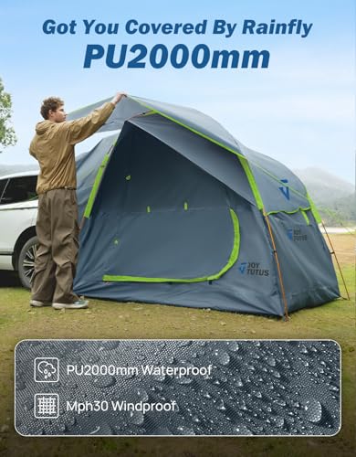 JOYTUTUS SUV Tent for Camping with Rainfly, Double Door Design Car Tent with Aluminum Poles, SUV Tailgate Tent with Waterproof PU2000mm Double Layer for 4-8 Person, Green - Image 4