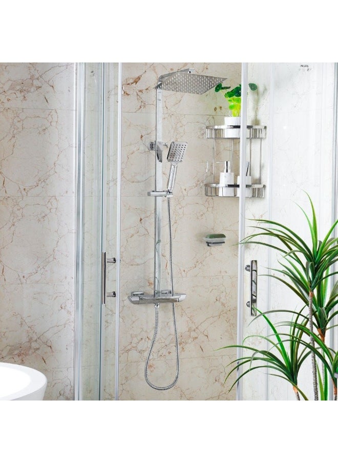 DANUBE HOME Milano Zion Rain Shower Column Complete Set - Chrome Finish Solid Brass Pressure Balancing Showerhead Mixer Wall Mounted Rainfall Shower System For Bathroom With Adjustable Handheld Shower  - Image 1