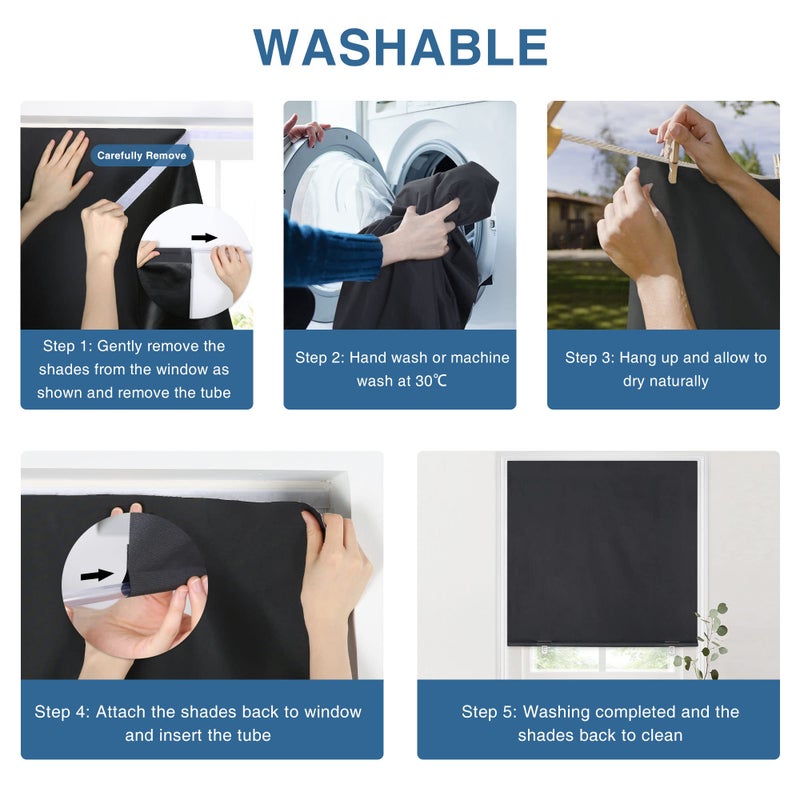 LazBlinds 100% Blackout Roller Shades, No Tools No Drill Cordless Blinds for Windows, Thermal Insulated UV Protection Privacy Window Shades for Bedroom (36''W x 72''H, Navy Blue) - Image 5