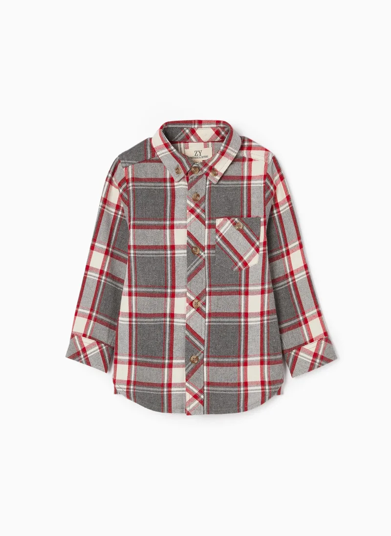 زيبي Long Sleeve Plaid Shirt for Baby Boys 'B&S', Grey/Red