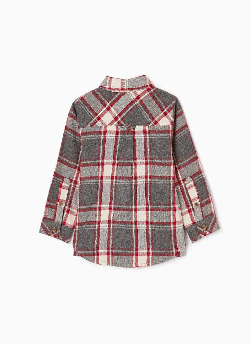 زيبي Long Sleeve Plaid Shirt for Baby Boys 'B&S', Grey/Red