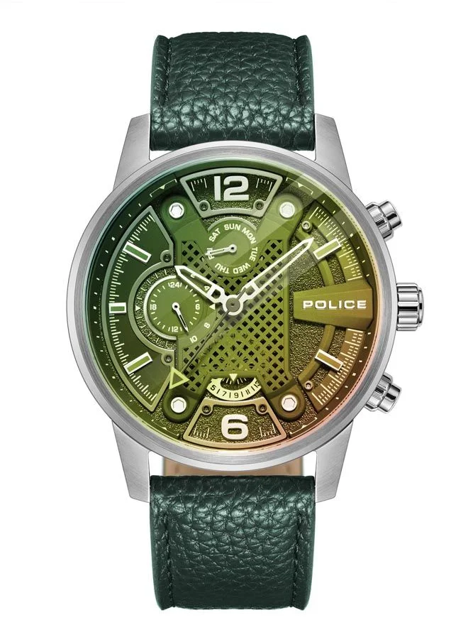 بوليس Mens Lanshu Leather Strap Analog Wrist Watch PEWJF2203307 48mm Green