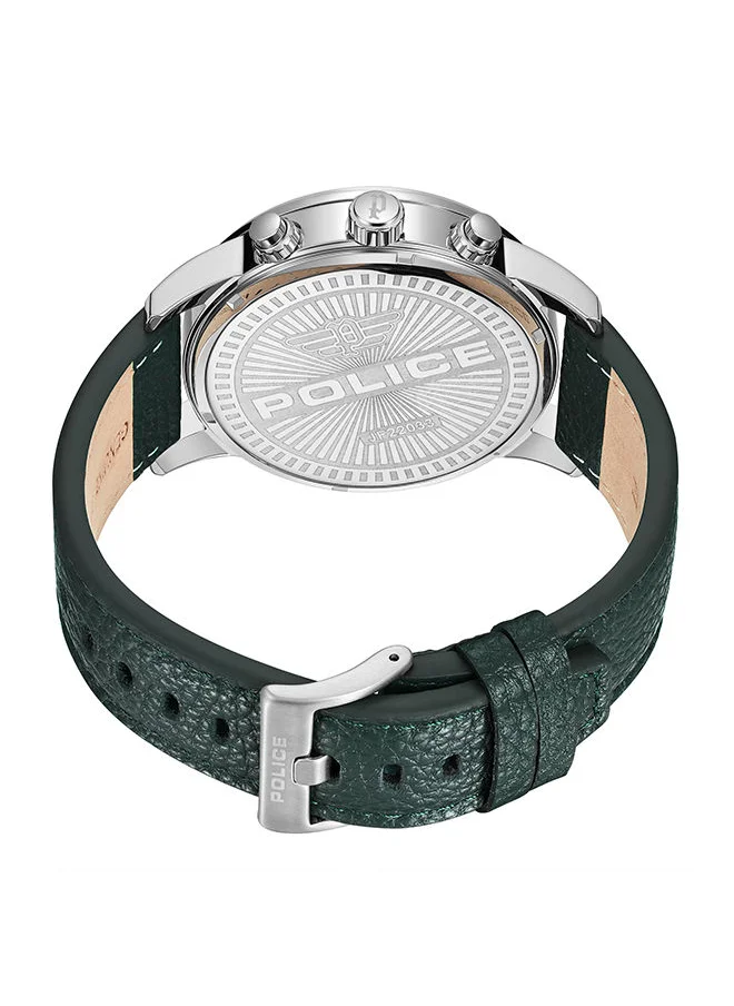 POLICE Lanshu 48mm Men's Multifunction Watch with Green Leather Strap