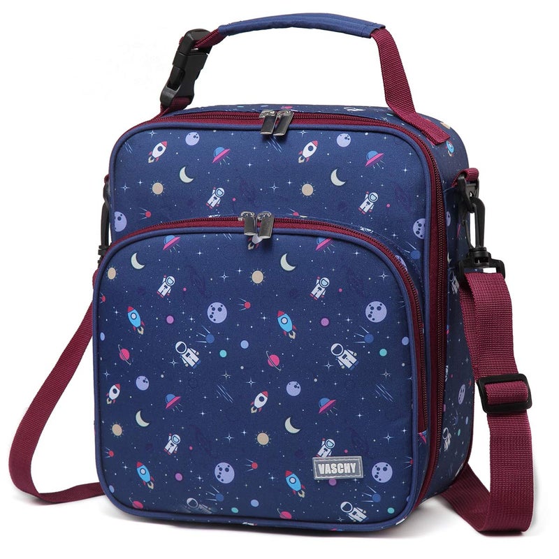 VASCHY Lunch Boxes Bag for Boys Reusable Lunch Box Containers for Boys and Girls with Detachable Shoulder Strap Insulated Lunch Coolers for School Cute Astronaut