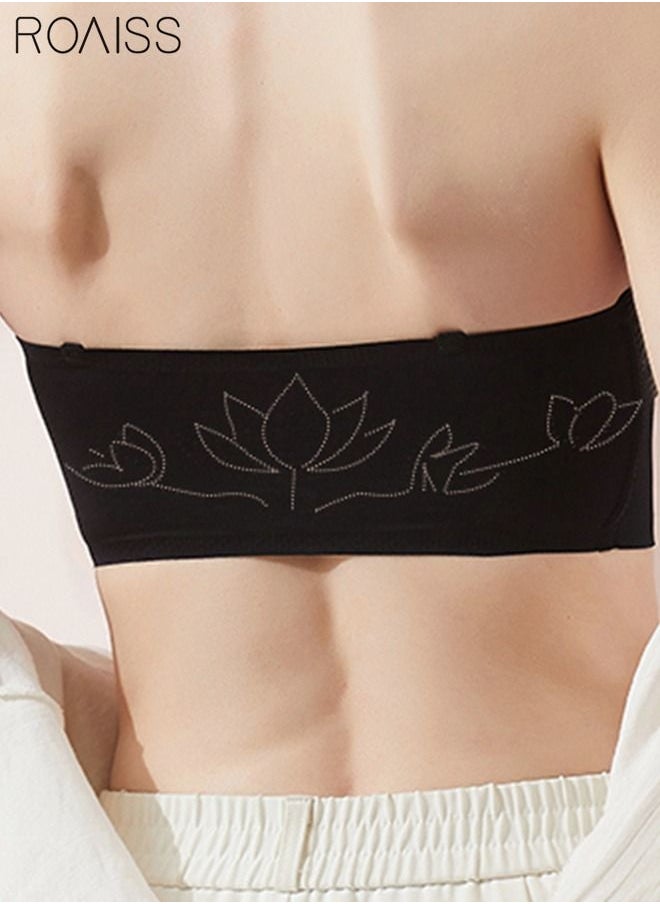 roaiss - Women's Strapless Bralette Tube Top Bras Lightweight Gathered Seamless Low-cut Backless for Wedding Dress Air Invisible Bra Sweet Comfort Underwear Soft Push Up Lingerie Black - Image 1
