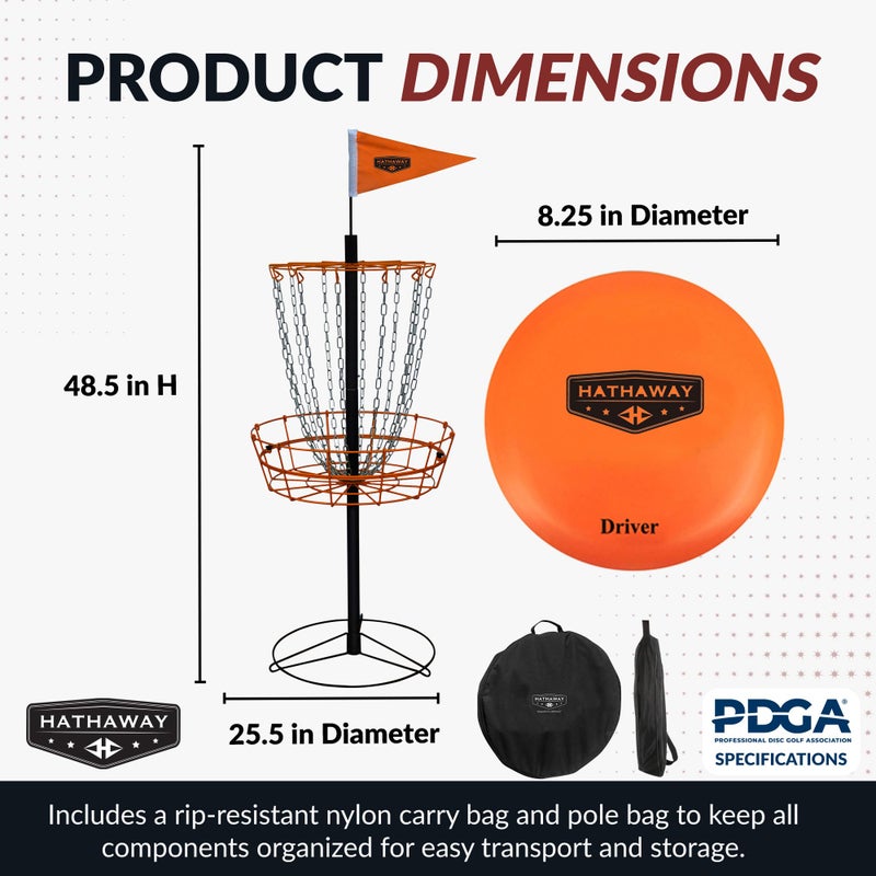 Hathaway 6-Player Disc Golf Set for Family â€“ Frisbee Golf Basket with Weighted Discs, Sturdy Pole & Base, Chains, Anchors, Flag, Carry Bag â€“ Complete Frisbee Golf Discs Set - Image 2