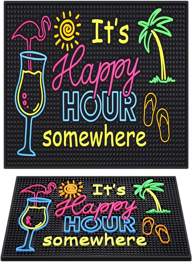 Jingmore Rubber Bar Mat for Bartending Coffee Bar Mat for Countertop Non Slip No Spill Tiki Table Pad for Home Cocktail Accessories(18 x12 Inch,Happy Hour Somewhere) - Image 1