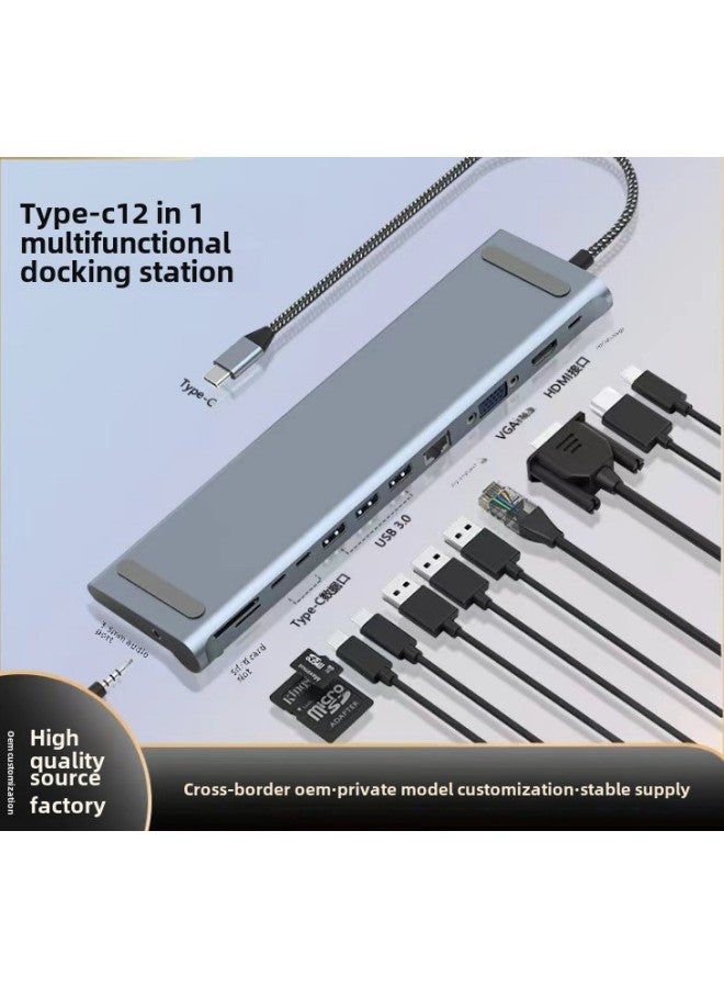 5-In-1 Type-C Expansion Dock Network Card USB C3.0 Hub HDMI 4K Notebook Computer Extension Dock Without External Power-Number Of Interfaces:12 In 1  - Image 1
