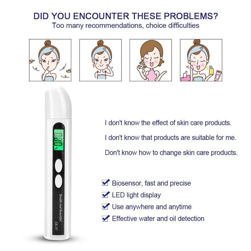 klarako Skin Moisture Analyzer Portable, 0~99.9% Skin Moisture Detector Digital LCD Skin Face Moisture Oil Analyzer Monitor Tester Detector - Image 3