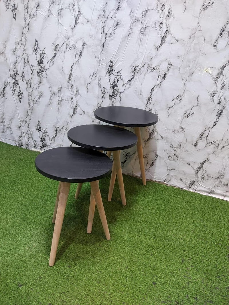 Nesting Tables Set - Modern Coffee and Side Tables with a Simple Design and Wooden Legs - Space Saving Design for the Living Room, Bedroom or Office (Circular Design - 3)
