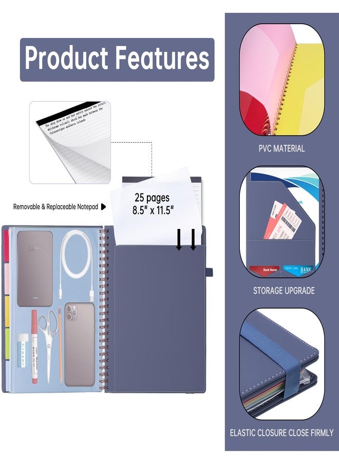 HAUTOCO Leather Clipboard Folio with Storage Zipper Pouch, Notepad, Business Card Holder, 5 Divider with 10 Pocket, File Folder Label, Pen Loop, Elastic Strap, Spiral Padfolio Clipboard, Purple Gray - Image 3