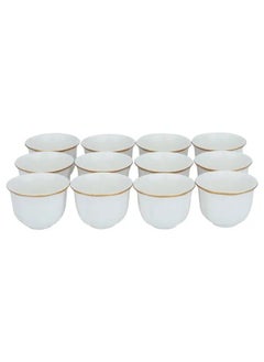 Alsaif Gallery 12 pieces set of white Arabic coffee cups with gold line  - Image 1