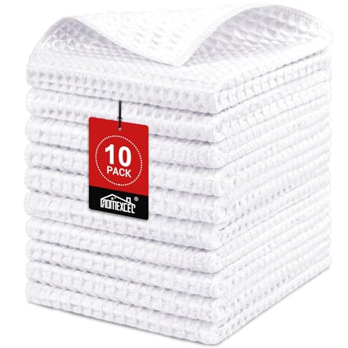 HOMEXCEL منشفة مايكروفايبر بنسيج الوافل، 10 عبوات من القماش الخالي من الوبر للتنظيف، 12 × 12 بوصة مناشف الباريستا، قطعة قماش مايكروفايبر قابلة لإعادة الاستخدام للتنظيف المنزلي، المطبخ، الزجاج والنوافذ، أبيض - Image 1