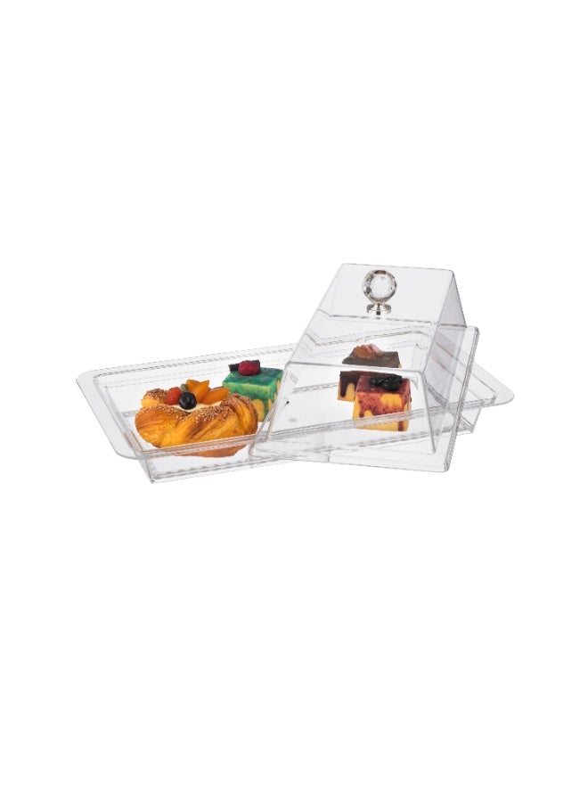 اباريك الصفا حامل كيك أكريليك مستطيل الشكل متعدد الوظائف مع غطاء شفاف - Image 3