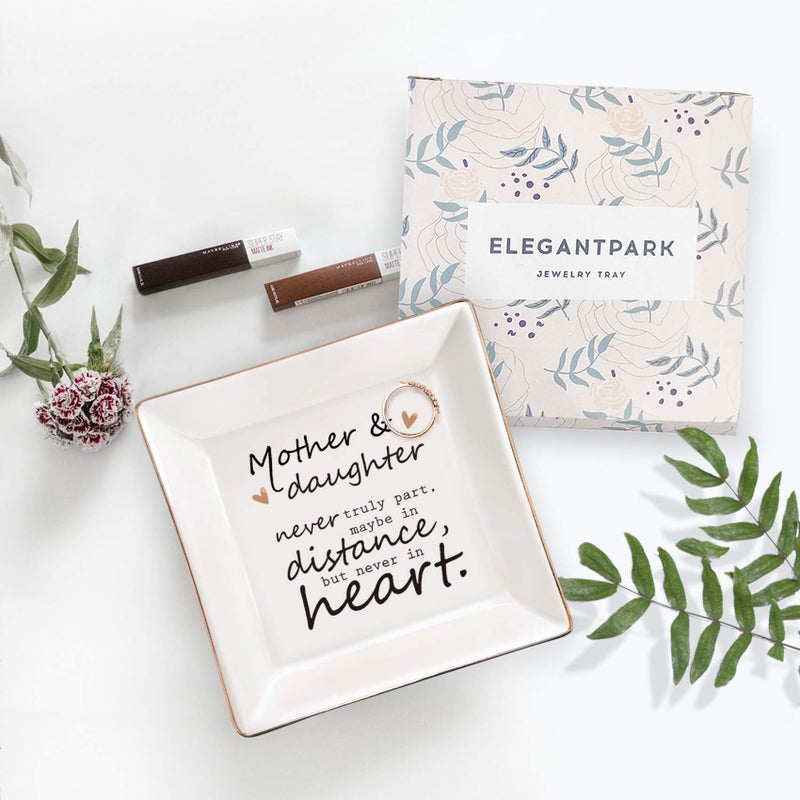 ELEGANTPARK Mom Gifts from Daughter Ceramic Ring Dish Daughter Christmas Birthday Gifts from Mom Square Trinket Jewelry Dish for Girls Graduation Present - Image 2