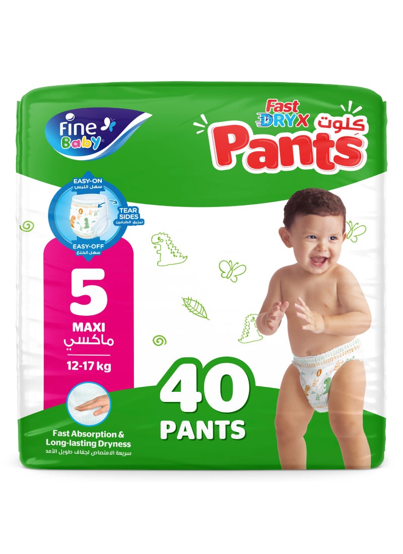 Fine Baby FastDryX Pants, Size 5 Maxi (12-17 kg), 40 Count – Pull-Up Pants, Instant Dry & 12-Hour Protection - Image 1