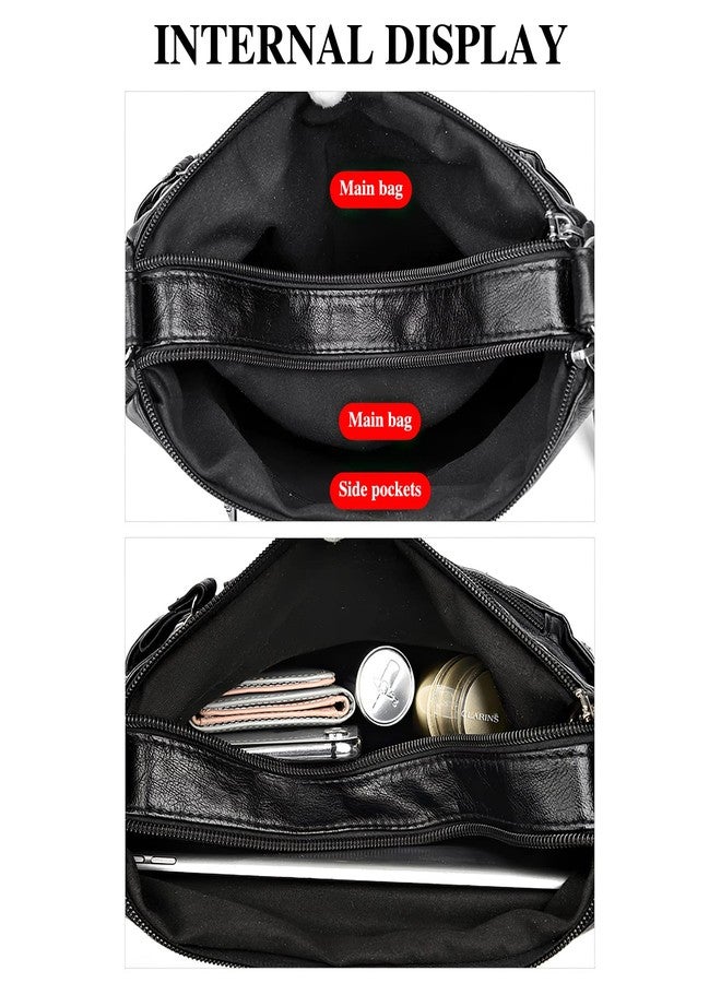 WITERY Small Crossboby Bag for Women - Soft PU Leather Purses Multi-Pocket Shoulder Bag Handbag with Adjustable Strap, Vintage Ladies Medium Roomy Travel Purses Zipper Hobo Totes (Black) - Image 5