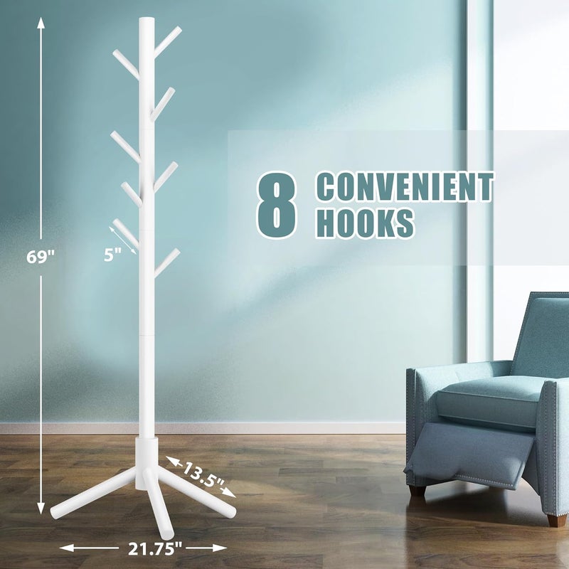 Haddockway Wooden Coat Rack Stand with 8 Hooks New Zealand Pine Adjustable Coat Standing Tree Easy Assembly for Coats, Hats, Scarves and Handbags for Entryway, Hallway, Bedroom, Office,2 PCS - Image 2
