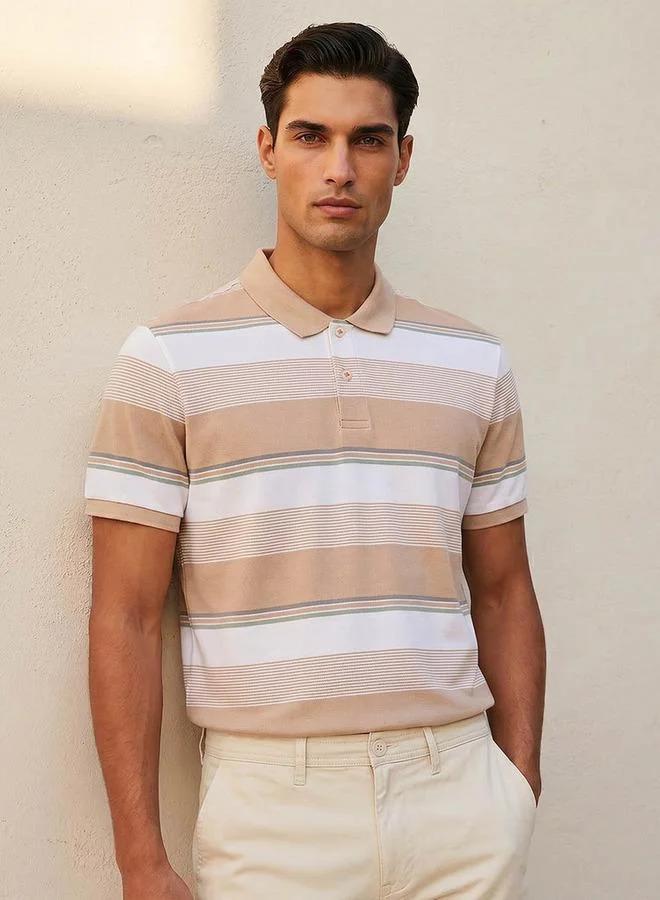 Splash FAV Men Short Sleeves Striped Polo T-shirt