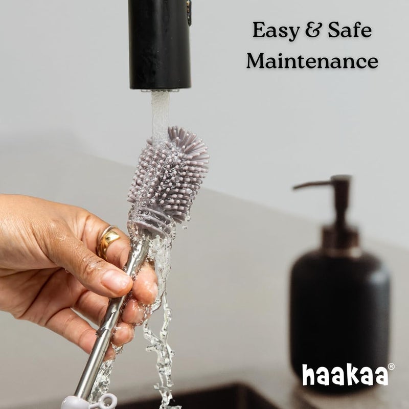Haakaa Silicone Cleaning Brush Kit  Household Cleaning Brushes for Bottles and Crevices  FoodGrade Silicone Dishwasher Safe BrushGrey - Image 5