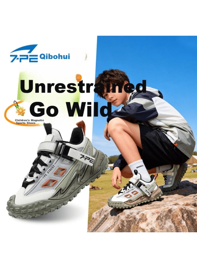 7-pe Boys' Shoes Spring New Outdoor Breathable Mesh Boys' Sports Shoes Soft Sole Magnetic Buckle Children's Running Shoes - Image 1