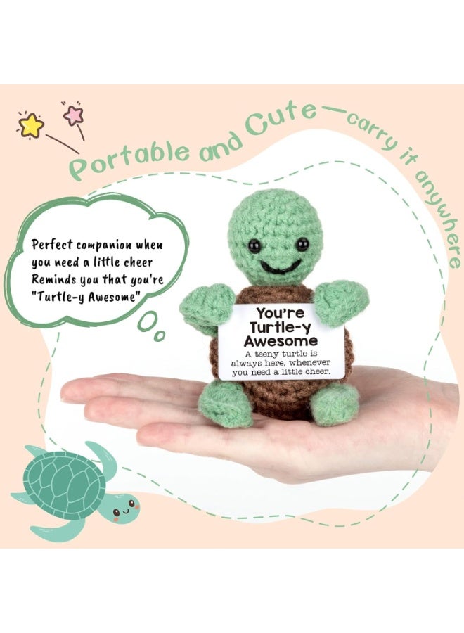 كوفوز هدايا السلحفاة الإيجابية المضحكة الصغيرة المضحكة - دمى كروشيه لطيفة للحياة، هدايا ملهمة للنساء أعياد ميلاد الرجال، ديكو تحفيزي عاطفي - Image 4