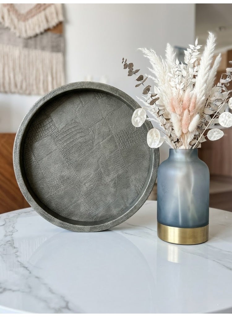 Premium Round Leather Decorative Tray, Olive Green - Image 1
