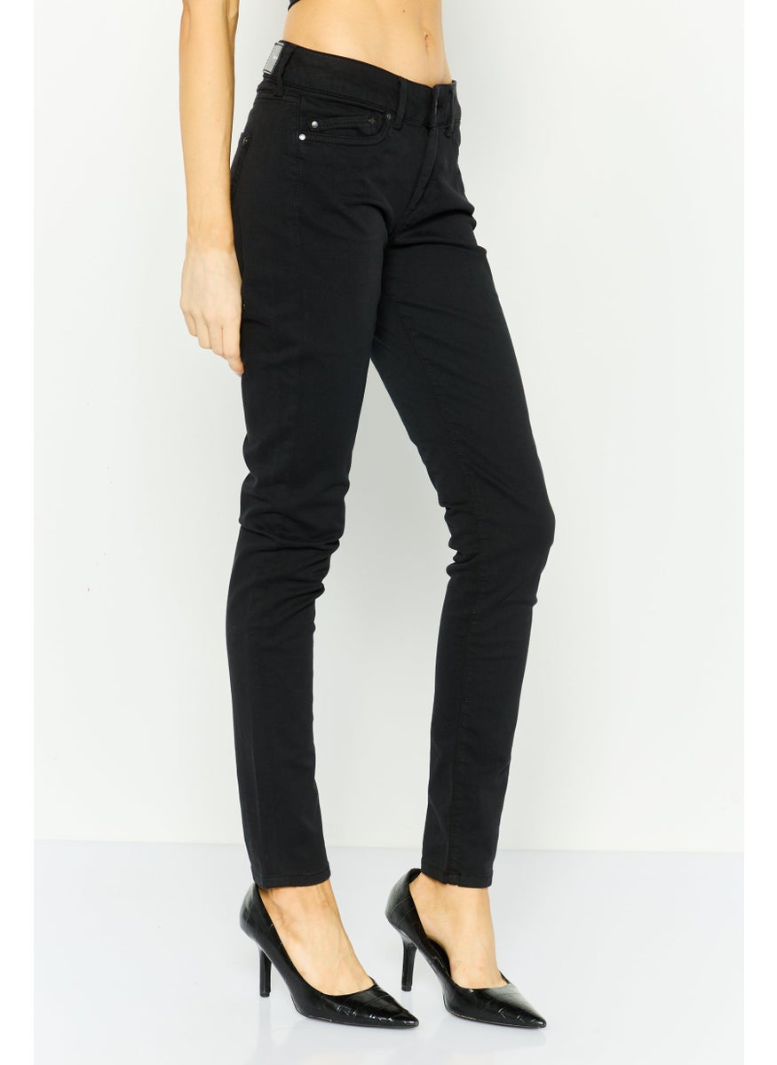 Pepe Jeans Women Slim Fit Solid Stretchable Jeans, Black  - Image 3