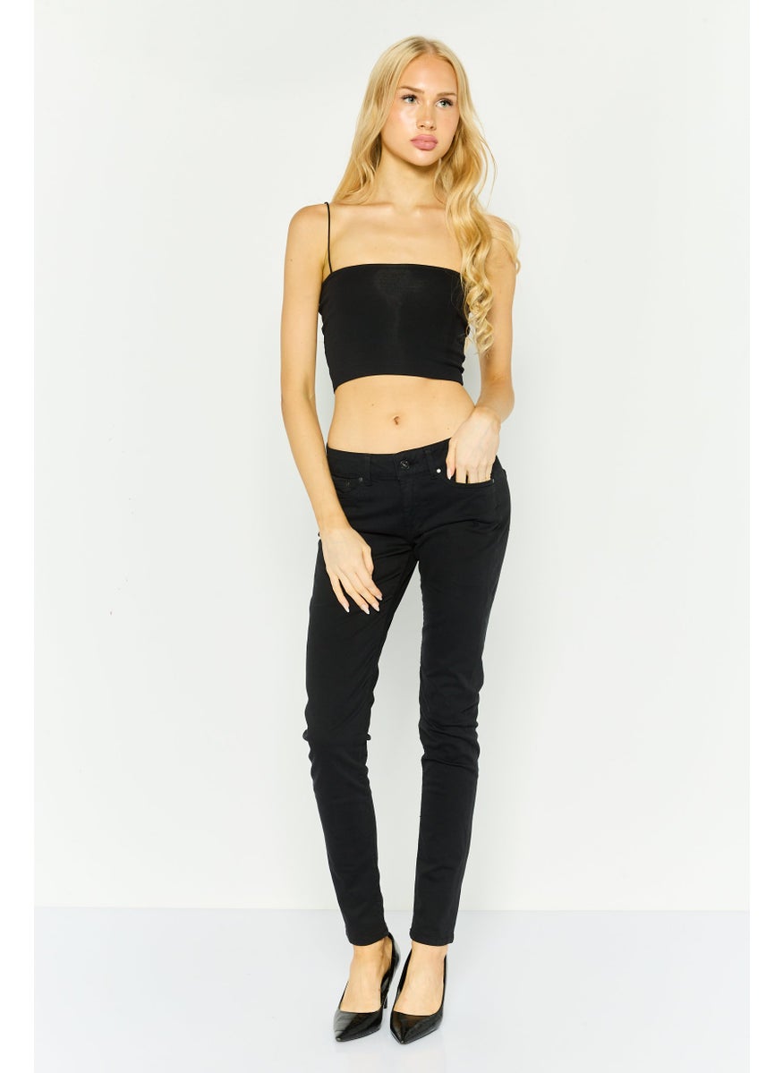 Pepe Jeans Women Slim Fit Solid Stretchable Jeans, Black  - Image 4